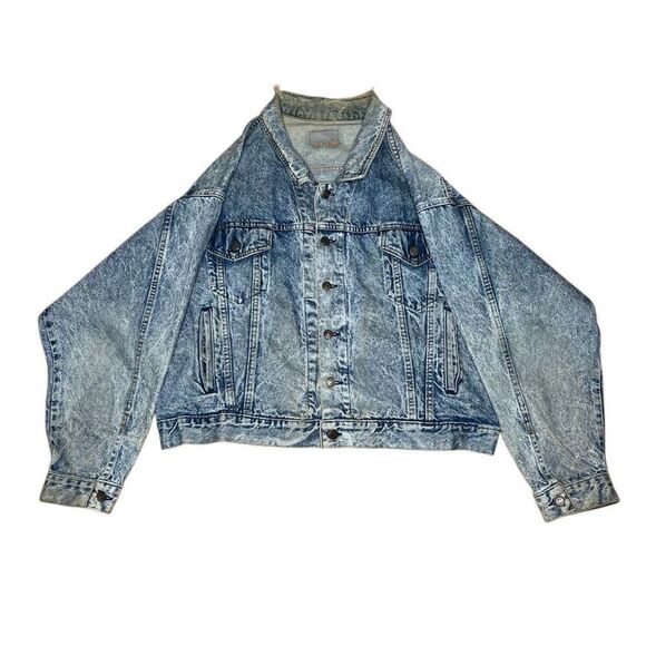 American Vintage 80s Levi’s Acid Wash White Tab Denim Trucker Jacket XL Thrashed - Picture 1 of 14